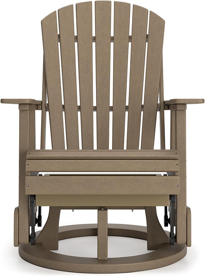Signature Design by Ashley Hyland Wave Contemporary Swivel Glider Adirondack Chair with 360-Degree Swivel, Weather Resistant HDPE, 18" Seat Height, Brown