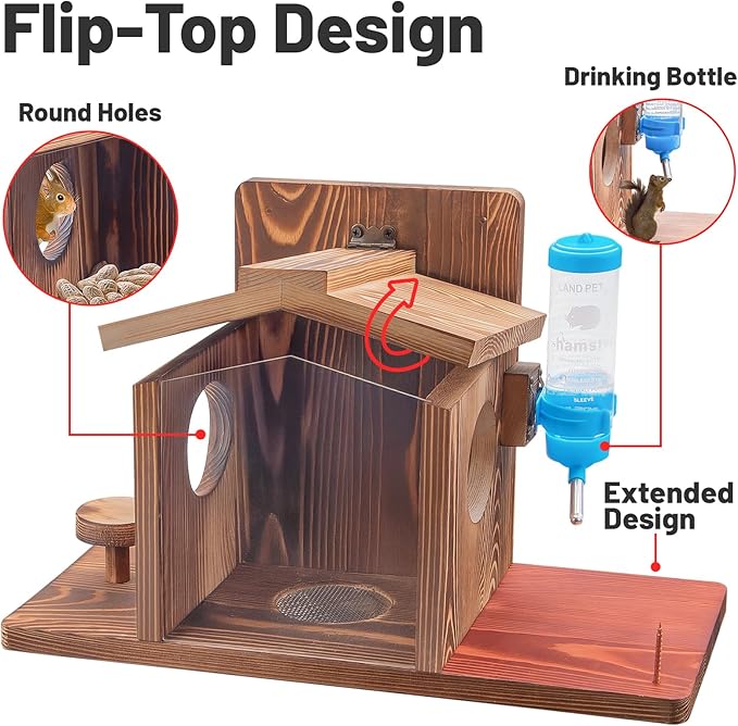 Squirrel Feeder for Outside, Squirrel Picnic Table Feeder for Corn Cob, Peanut and Nuts, Hanging Chipmunk House Box for Outdoors with Window and Squirrel Water Feeder