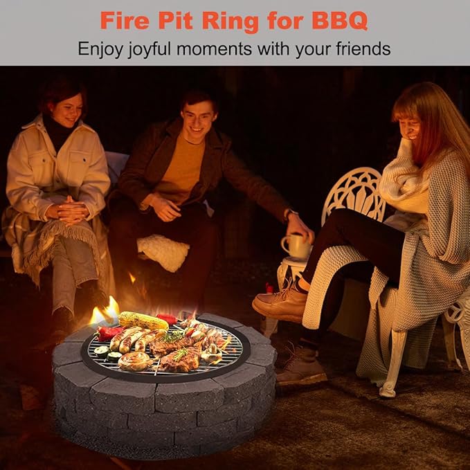 Koutemie Outdoor Fire Pit Ring Liner 35-Inch Outer/31-Inch Inner Diameter, Heavy Duty Solid Metal Steel Round Firepit Rim Insert for Outside DIY Campfire Ring Above or In-Ground, Black