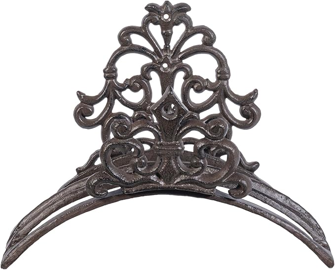 MyGift Wall Mounted Garden Hose Holder, Decorative Vintage French Floral Scrollwork hose Reel Hanger, Dark Coffee Cast Iron Water Hose Storage Rack
