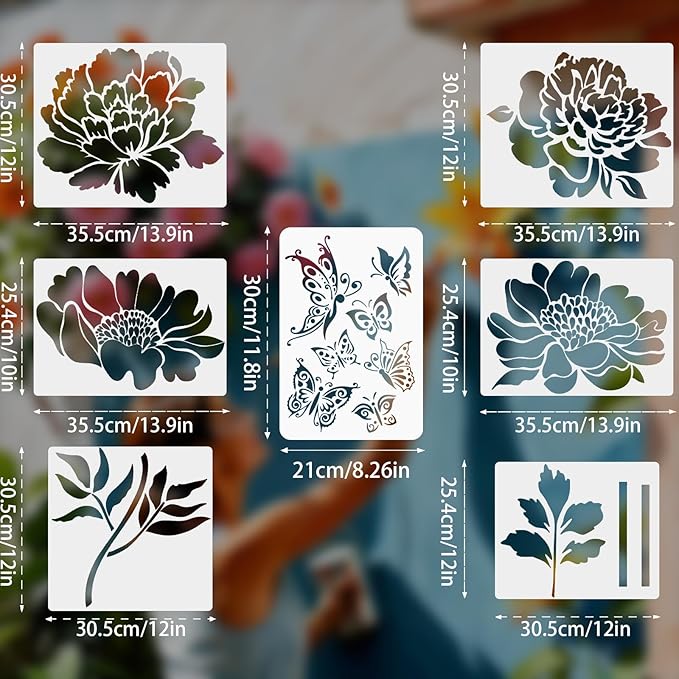 Large Fence Flower Stencils for Painting on Garden Wall Wood Floor Canvas Paper Furniture Reusable Floral Painting Stencil with Butterfly Decor