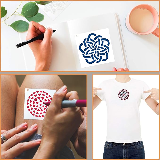 Augshy Mandala Stencils, 56 Pack Mandala Dot Painting Stencils for DIY Rock Art Projects on Wood Furniture Decoration (3.6x3.6 inch)