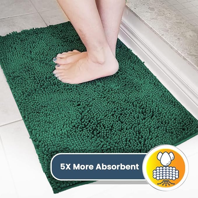 Muddy Mat® | Super Absorbent Door Mat Indoor, Microfiber Quick Dry Chenille Entryway Rug, Non-Slip Front Door Mat, Indoor Mats for Entryway, Machine Washable Pet Rug, Dark Green 24" x 96"