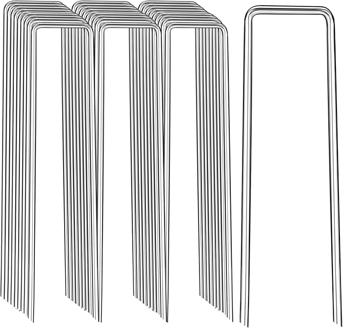 Landscape Staples 8 Inch, 100 Pack U-Shaped Galvanized Garden Stakes, 8 Gauge Heavy Duty Ground Stakes for Outdoor Decorations, Fixed Irigation Tubing, Fence,Weed Barrier Fabric