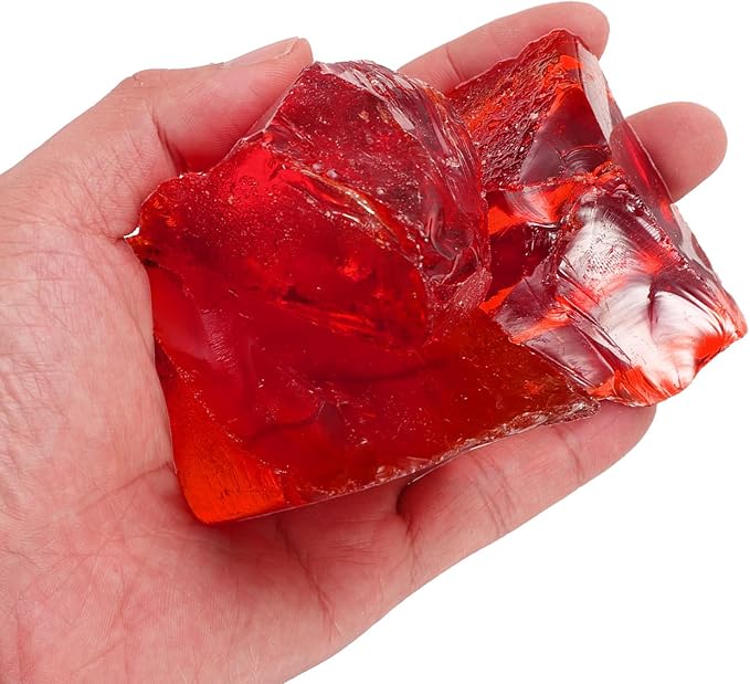 uxcell Fire Glass for Fire Pit, 5-8cm(2"-3.1") High Luster Reflective Glass Rocks for Natural or Propane Fireplace, Safe for Outdoors and Indoors Fire Pit Glass, Red, 400g/14oz