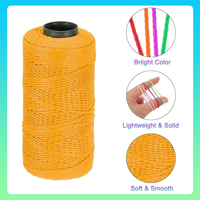 MECCANIXITY Nylon String 3 Strands Twisted Mason Line 1.5mm x 218 Yards Nylon Twine String for DIY Projects, Home Improvement, Gardening, Gift Wrapping, Christmas Party Supplies, Golden Yellow