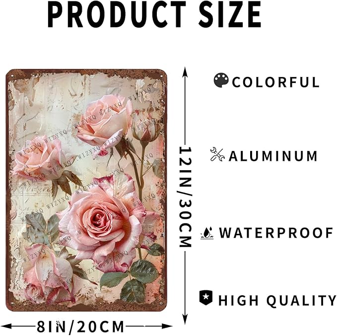Metal Signs Rose Flower Vintage Metal Tin Sign for Home Office Kitchen Bar Cafe Garden Wall Decor 12x8 Inch
