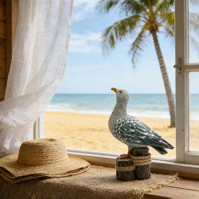 Lukitas Seagull Statue Decor, Coastal Themed Decorative Sculpture for Home Garden Yard Lawn Outdoor Beach, Resin 11''