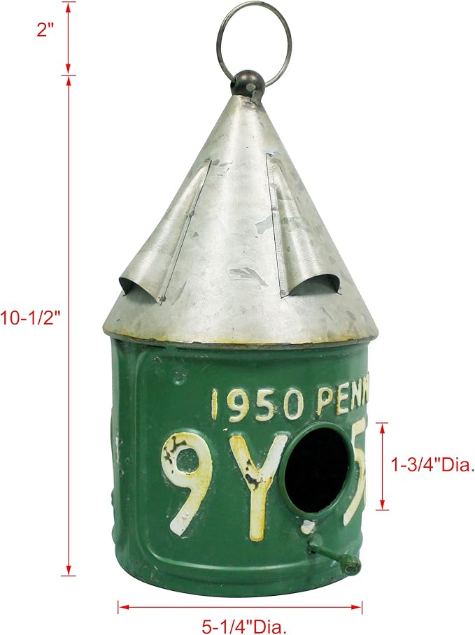 CVHOMEDECO. Bird House for Outdoor with Pole Rustic Vintage Metal Garden Decor., Single Roof Hanging Birdhouse for Outside, Postbox Design