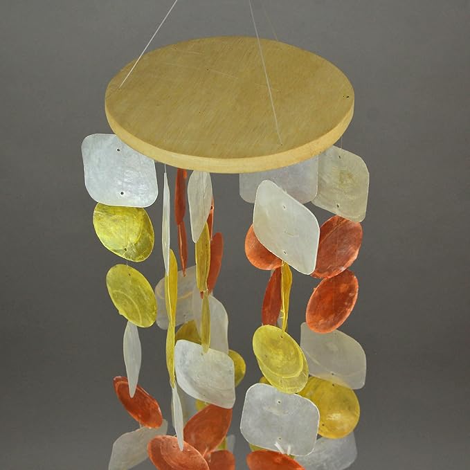 Amber, Yellow and White Capiz Shell Mini Wind Chime Garden Patio Yard