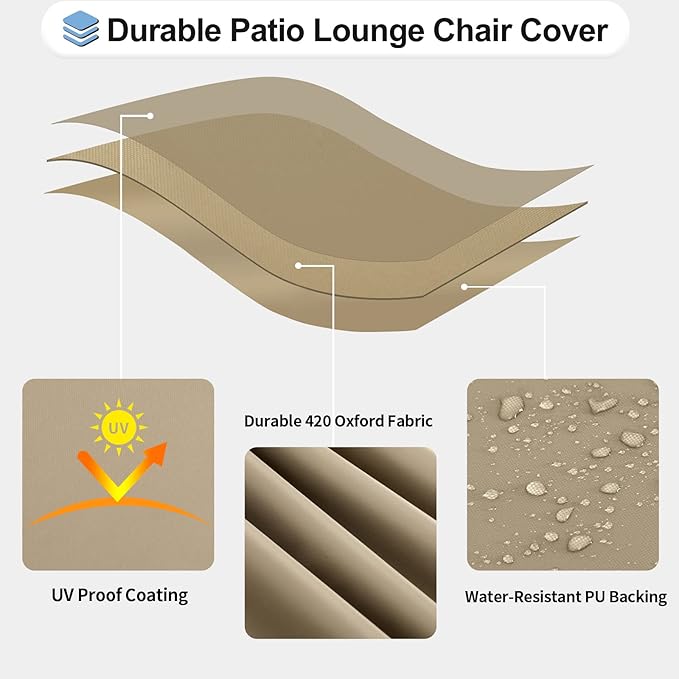 OutdoorLines Outdoor Waterproof Patio Chaise Lounge Chair Cover - UV Resistant Lounger Covers Heavy Duty Weatherproof Patio Sofa Furniture Covers, 2 Packs, 84Wx32Dx32H Inches, Camel