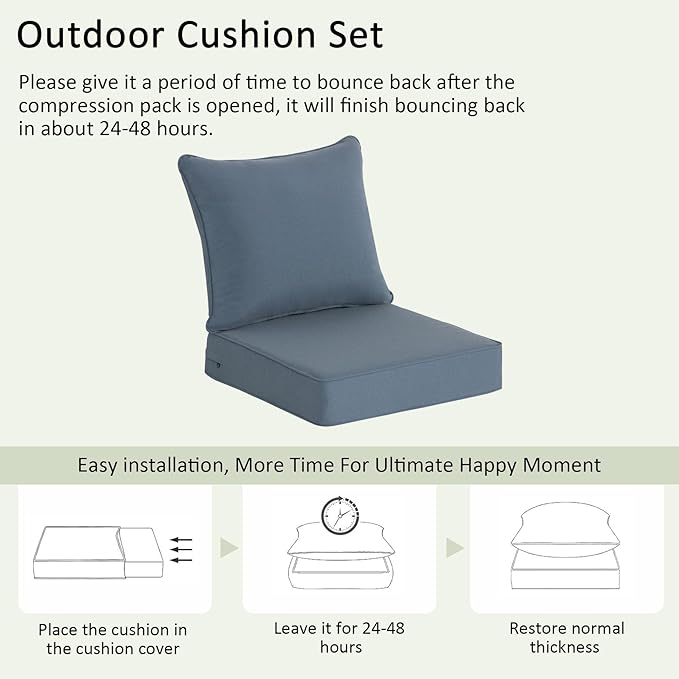 COZYVIDA Outdoor Deep Seat Cushion Set of 2, 22"x24" Seat & 23"x19" Back, C0 Water-Resistant Breathable Fabric, UV-Resistant 1000+ Hrs, 30D Foam with Recycled Fiber Fill,Light Blue