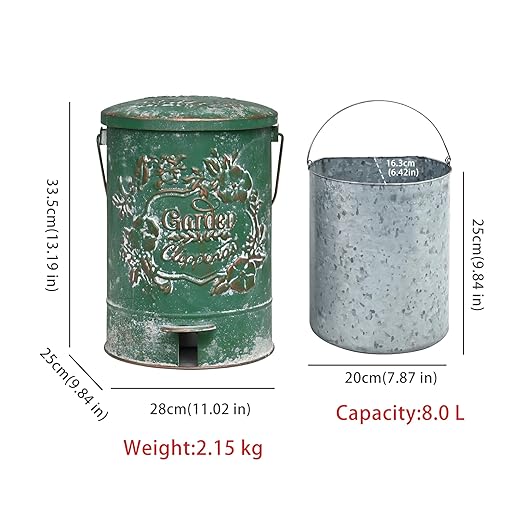 Z&Z ornamentorum Outdoor Small Trash Can with Lid Dog Poop Trash Can Outside for Kitchen Park Garden and Pedal Round Touchless Garbage with Flower and Bird Patterns (Green)