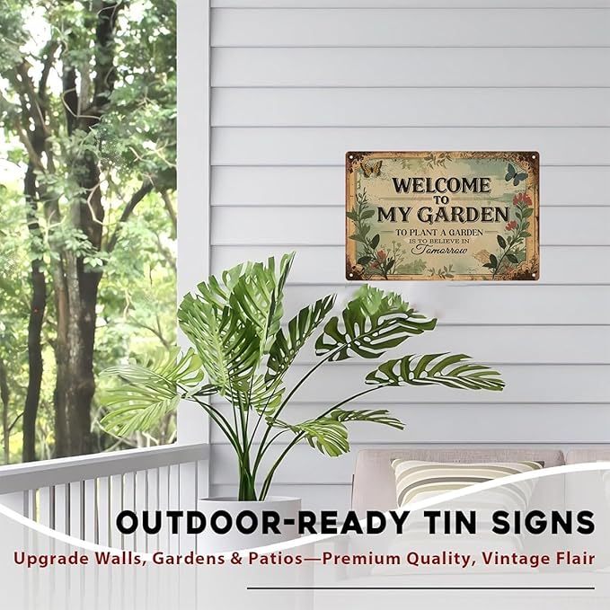Garden Signs Vintage Metal Sign - Welcome to My Garden - Retro Gardening Signs for Outside Home Gardening Greenhouse Yard Outdoor Decor 8x12 Inch