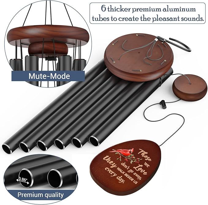 Cardinal Standing on Mistletoe Memorial Wind Chimes for Outside,Sympathy Wind Chimes for Loss of Loved One Mother Father,Cardinal Gifts & Sympathy Gift for Bereavement,Condolence,Funeral