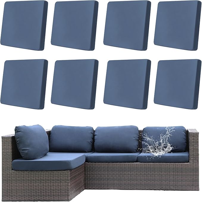 8Pcs Outdoor Cushion Covers, Patio Cushion Covers,Stretch Elastic Slipcovers, Replacement Washable & Reusable Furniture Protector for Patio Couch (Grey Blue,Cover Only)