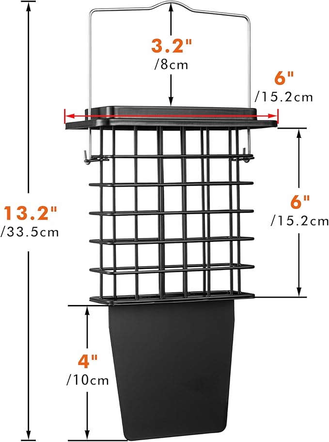 iBorn Metal Suet Feeder with Tail Prop | Durable Suet Cake Cage Bird Feeder for Outdoors，Woodpecker Feeder for Outside Hanging，Heavy-Duty Suet Holder,Easy Clean & Refill,1 Pack,Black