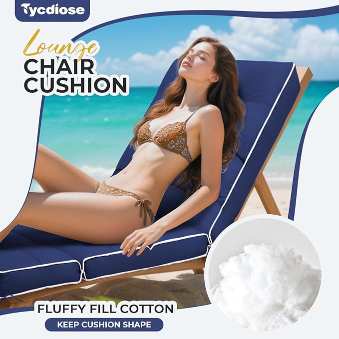 Outdoor Chaise Lounge Chair Cushion, Non-Slip Patio Chaise Lounge Cushions Waterproof for Outdoor Furniture, Thickened Patio Pool Lounger Chair Cushion, 76.4 x 22.8 x 4.7 Inches, Navy