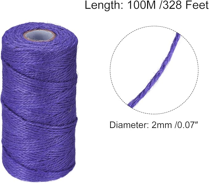 MECCANIXITY 328 Feet Garden Twine, 2mm Craft Jute Twine String Jute for Artwork, DIY Crafts, Gift Wrapping, Dark Purple