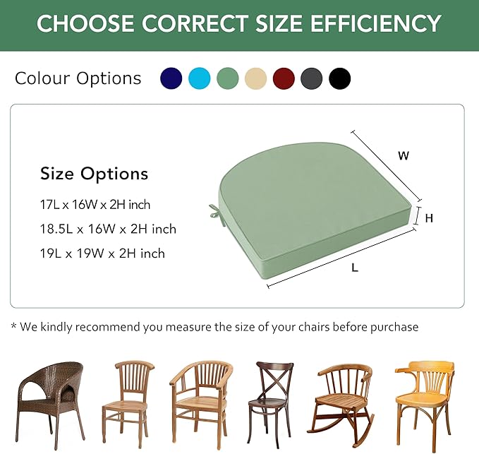 Outdoor Chair Cushions Set of 4: Waterproof & Fade Resistant Patio Furniture Cushions - 17 x 16 x 2 Inch Non Slip Round Corner Seat Cushion Pads with Removable Cover for Garden Yard Lawn, Sage Green