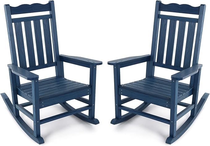 Stoog All-Weather Patio Rocking Chairs Set of 2, Outdoor Rocking Chair with 400 lbs Support, Porch Rocker, Rocking Chairs for Porch, Backyard, Garden and Deck, Blue