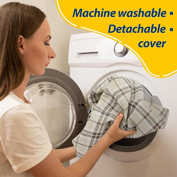 AAAAAcessories D-Shaped Chair Cushions, 2" Thick Dining Chair Pads with Ties and Removable, Machine-Washable Cover, 17" x 16", Set of 4, Yellow Checkered