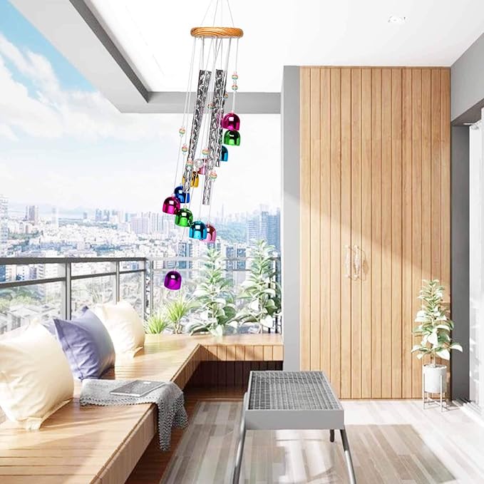 Colorful Wind Chimes for Outside with 4 Aluminum Tubes Comes with 11 Bells for Home Garden Yard Patio Decor