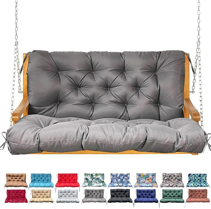 Porch Swing Cushion with Backrest,Waterproof Bench Cushion for Outdoor Furniture,2-3 Seater Replacement Thickened Swing Cushion with Ties,Patio,Outdoor,Backyard and Garden (Dark Gray,40x40)