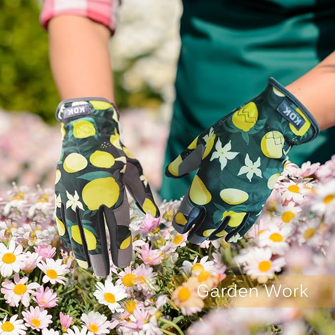 Gardening Gloves for Women, Flexible Breathable Garden Gloves, Leather Working Gloves for Weeding, Digging and Pruning (S-Lemon)