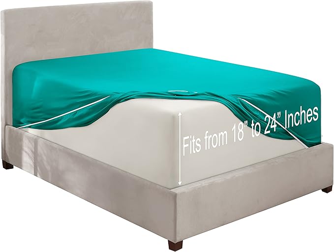 Clara Clark Fitted Sheet, Extra Deep Pocket Fits Deep Mattress, Luxury Soft Fitted Sheet Only, Queen - Extra Deep Teal