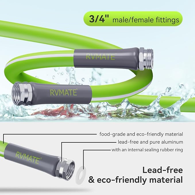 RVMATE RV Water Hose 50FT, 5/8” Inner Diameter Drinking Water Hose Lead-free, No Leaking Garden Hose For RV/Trailer/Camping, RV Accessories