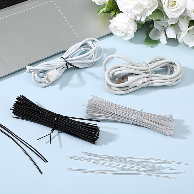 200 Pcs Clear Twist Ties 4 inch Reusable Plastic Metal Wire Twists Tie Garden Twist Ties for Plastic Coffee Bags, Gift Wrapping, Crafts, Plants (Clear and Black)