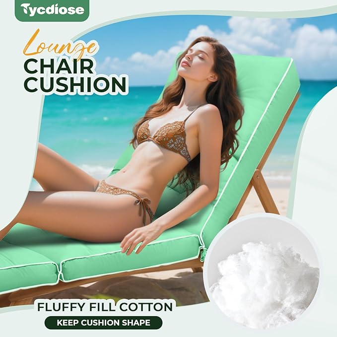 Outdoor Chaise Lounge Chair Cushion, Waterproof Non-Slip Patio Chaise Lounge Cushions for Outdoor Furniture, Thickened Patio Pool Lounger Chair Cushion, 76.4 x 22.8 x 4.7 Inches, Cyan