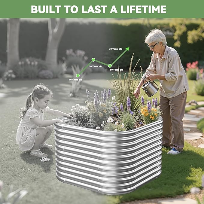 4 Pack Tall 2x2x1.5FT Raised Beds for Gardening, Corrugated Galvanized Steel Raised Garden Bed, Outdoor Metal Above Ground Garden Bed for Vegetables and Flowers
