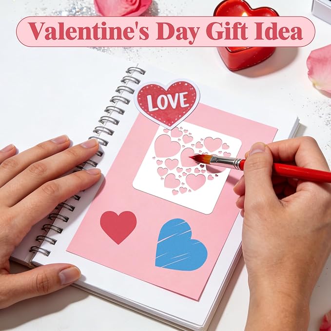 12 PCS Love Heart Stencils for Painting - Different Size Love red Heart Reusable Valentine's Painting Templates on Wood, Glass, Fabric, Window Door Decor DIY Decoration
