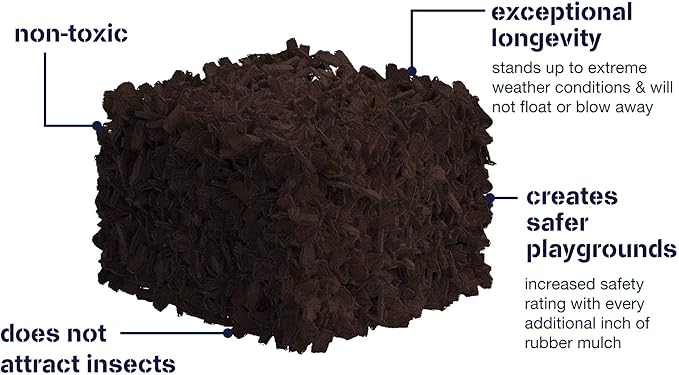 Playsafer Rubber Mulch Nuggets Protective Flooring for Playgrounds, Swing-Sets, Play Areas, and Landscaping (1,000 LBS - 39 CU. FT., Brown)