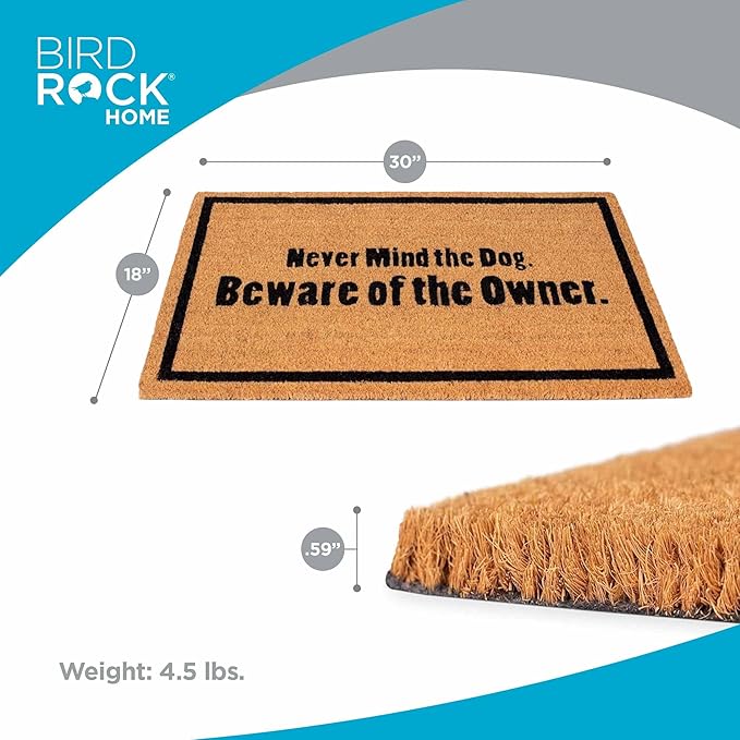 BIRDROCK HOME Beware of The Owner Doormat - Front Door Mat for Indoor Outdoor Entrance - Black Border Rug for Entryway, Porch, Patio, House, or Backdoor - Low Profile, Easy to Clean - 18x30