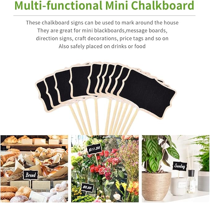 KINGLAKE 20 Pcs Wood Chalkboard Plant Tag, Wooden Stakes Plant Labels Blackboard Garden Tags