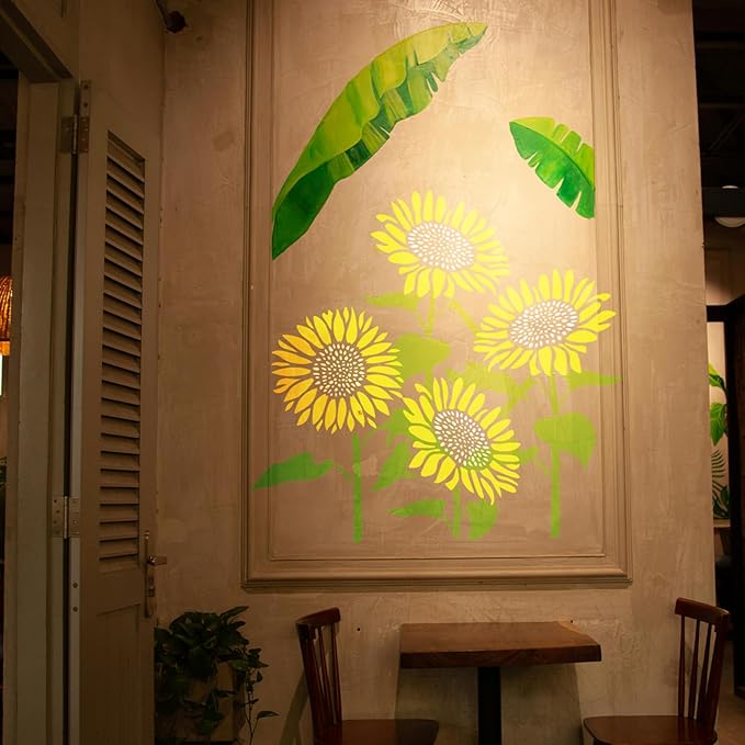 7 Pcs Large Sunflower Stencils for Painting, Flower Leaf Bee Paint Stencils for Wood, 14 Inch Floral Template Crafts Reusable Stencil on Wall Floor Door Fence Wallpaper Furniture Decoration