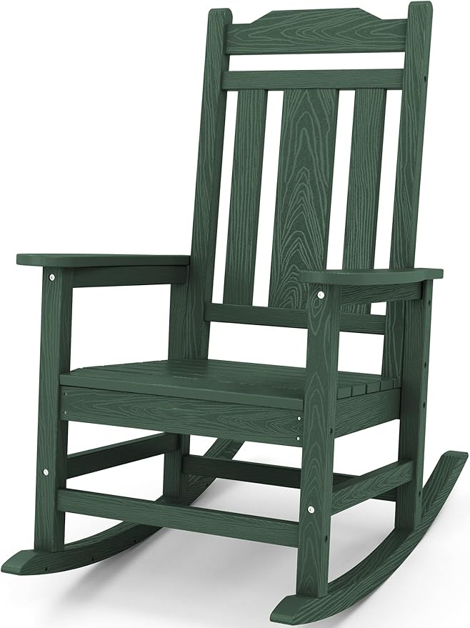 SERWALL Outdoor Rocking Chair, Patio Rocking Chairs for Porch, HDPE Rocking Chair Outdoor for Adults, Heavy Duty Front Porch Rocker, Green