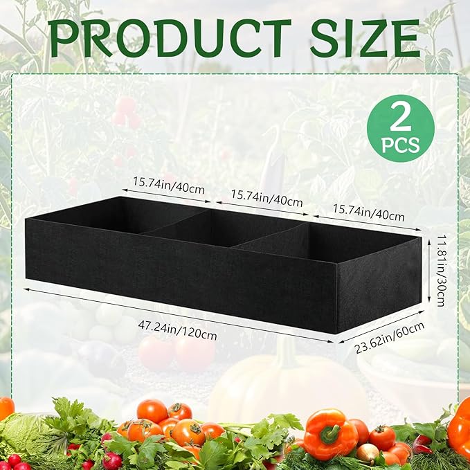 2Pack 4x2x1ft Fabric Raised Garden Bed Garden Growing Bags for Planting Garden Planting Containers with 3 Grids for Growing Herbs Flowers and Vegetables,57 Gallon