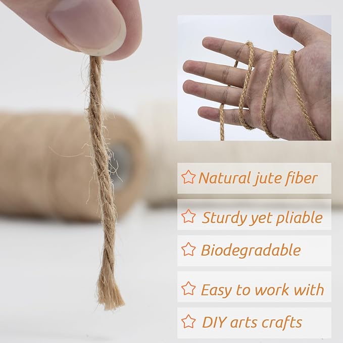 JeogYong 2mm Jute Twine String 328 Feet Natural Thick Garden Twine for Crafts, Hemp Twine for Outdoor, Gardening, Gift Wrapping, Plants, Packing Materials (Light Blue)