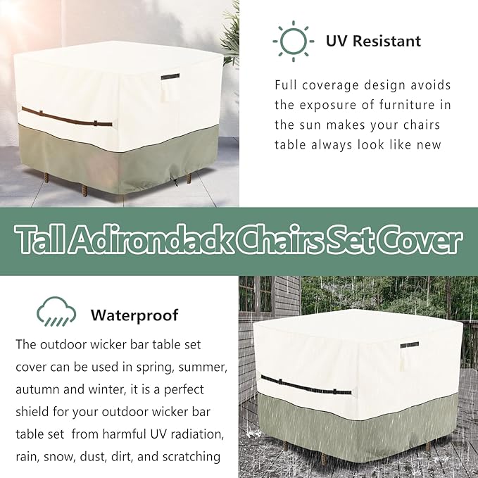 Square Patio Furniture Cover for 5-Piece Bar Height Patio Dining Set Covers,100% Waterproof Outdoor 66 Inch Square High Wicker Bar Table and Chairs Cover, Beige