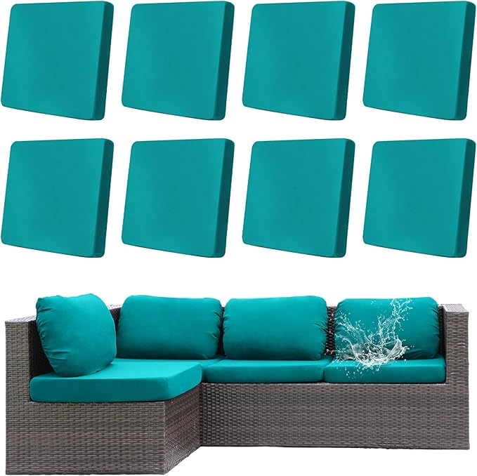 8Pcs Outdoor Cushion Covers, Patio Cushion Covers,Stretch Elastic Slipcovers, Replacement Washable & Reusable Furniture Protector for Patio Couch (Peacock Blue,Cover Only)