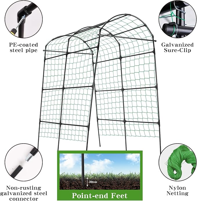 Garden Arch Arbor Trellis for Climbing Plants Outdoor, 7.8 ft Extra Tall Cucumber Trellis Raised Bed Climbing Vine Plant Support, Grape Vegetable Tomato Peas Bean, Black