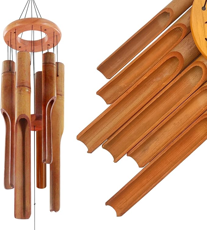 Bamboo Wind Chimes for Outside,Wooden Wind Chimes with Melody Soothing Tone,32" Classic Zen Bamboo Windchime for Porch Patio Garden or Indoor(Dark Brown)(FSC Certified)