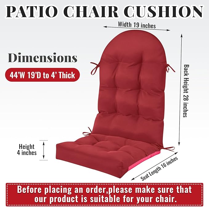 Geelin 2 Pcs Adirondack Chair Cushion High Back Patio Rocking Chair Cushion 44 x 19 x 4 Inch Tufted Weather Resistant Fade Resistant Seat for Patio Rocking Seat (Rubine)