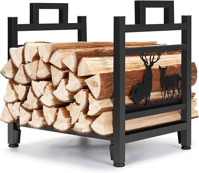 INNO STAGE Firewood Log Rack, Iron Wood Lumber Storage Holder for Fireplace, Heavy Duty Log Storage Bin for Firepit Stove Accessories Indoor - Perfect Construction - No Any Screw to Install