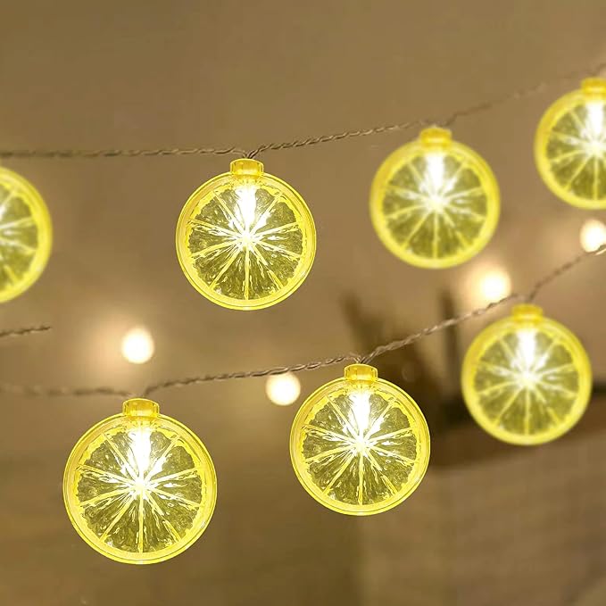 Lemon String Lights, 8.5Ft Summer Patio String Lights with 10 LED Yellow Lemon Slice Lights, Hanging Waterproof Connectable Outdoor Decorative Lights for Indoor Home Garden Christmas Wedding Party