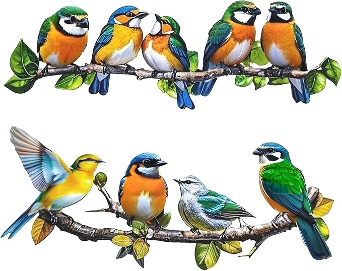 Metal Bird Outdoor Wall Art Decor - Hummingbird Wall Silhouette Art, Bird on Branch Wall Sculpture Hanging Indoor Outdoor for Your Yard, Garden and Patio (2 Pack)